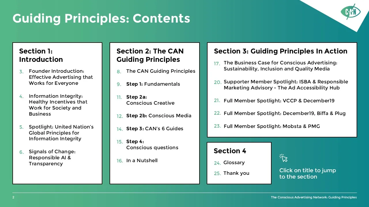Example Slide CAN: Guiding Principles - Contents