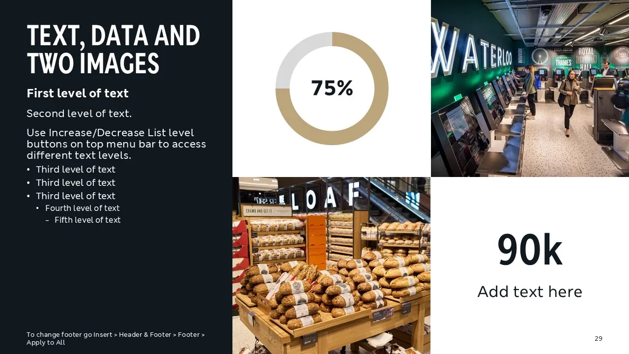 A combo layout template for text, data figure, chart and two images for M&S Property